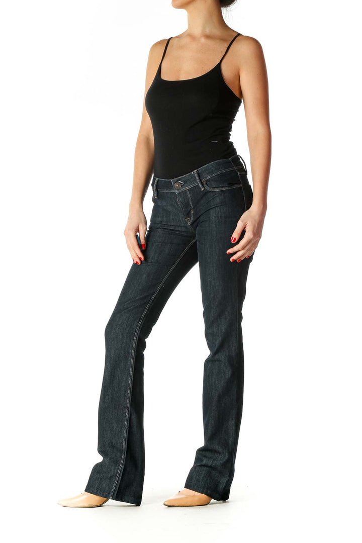 Blue Casual Straight Leg Jeans