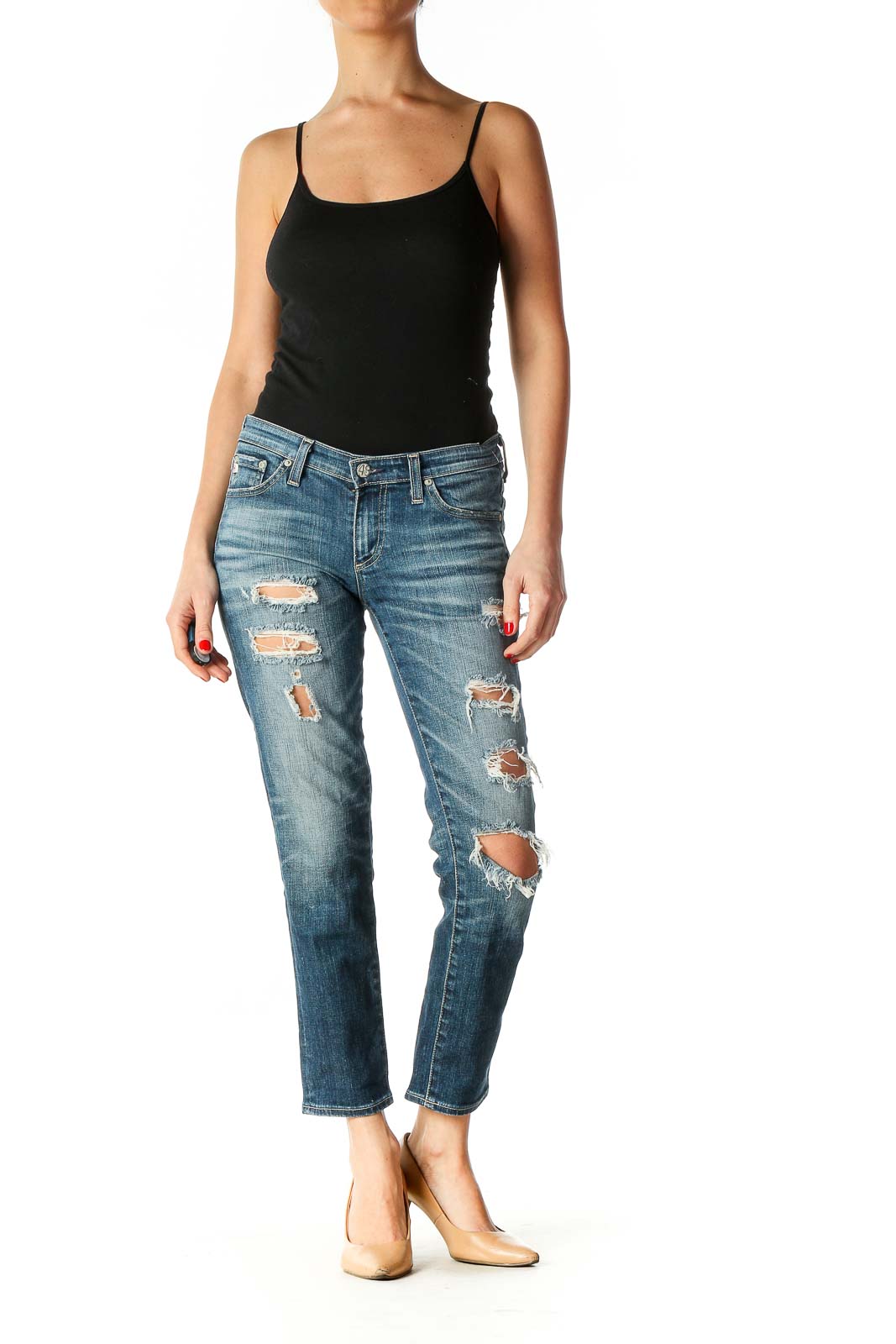 Blue Casual Straight Leg Jeans