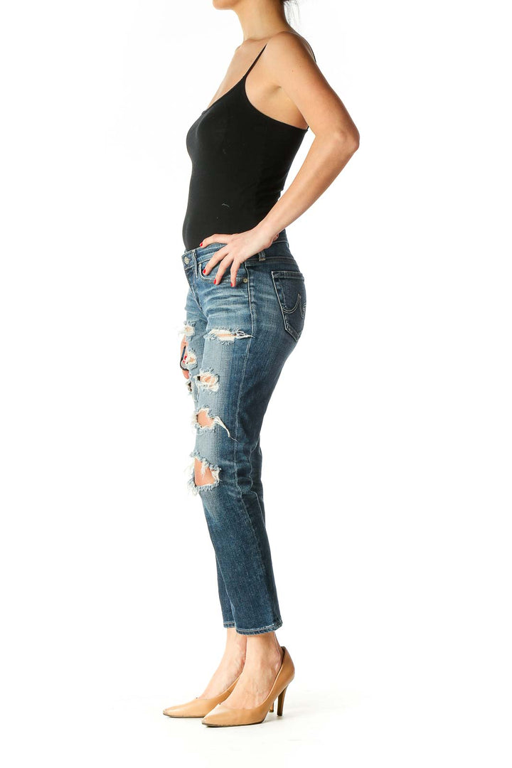 Blue Casual Straight Leg Jeans