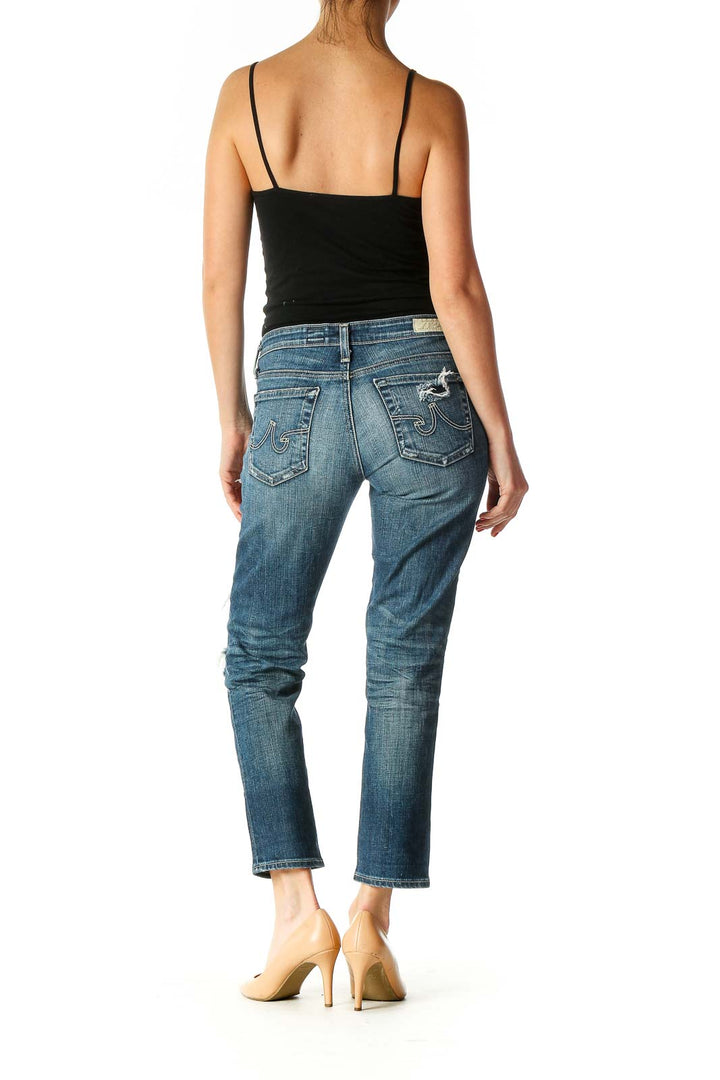 Blue Casual Straight Leg Jeans