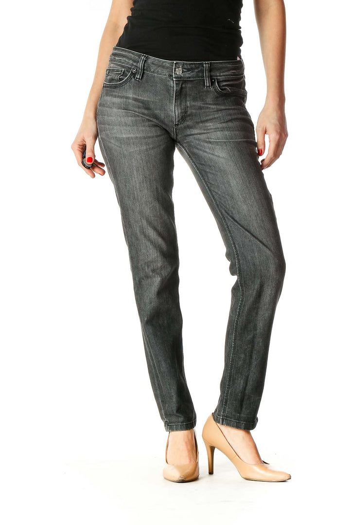 Gray Casual Straight Leg Jeans