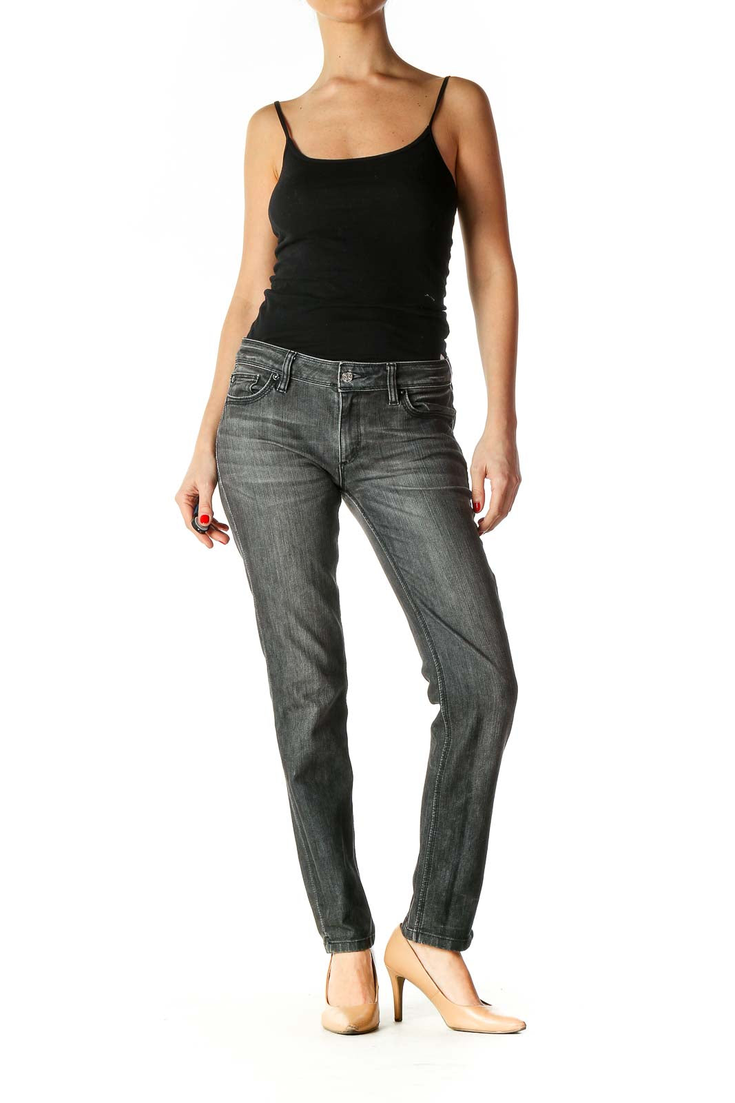 Gray Casual Straight Leg Jeans