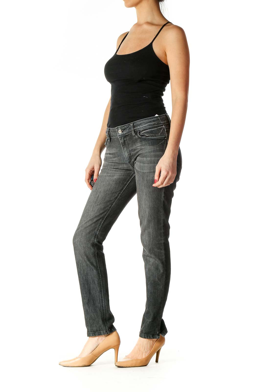 Gray Casual Straight Leg Jeans