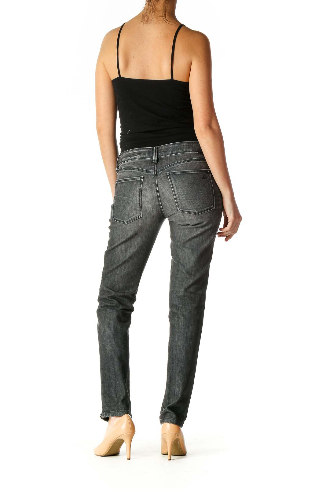 Gray Casual Straight Leg Jeans