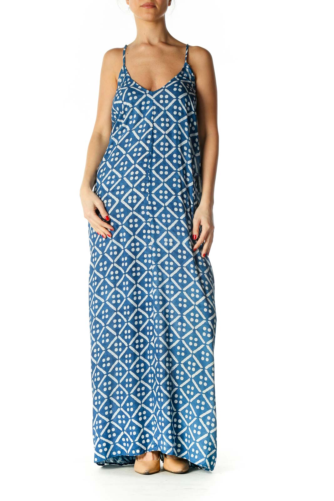 Blue Geometric Print Bohemian Column Dress