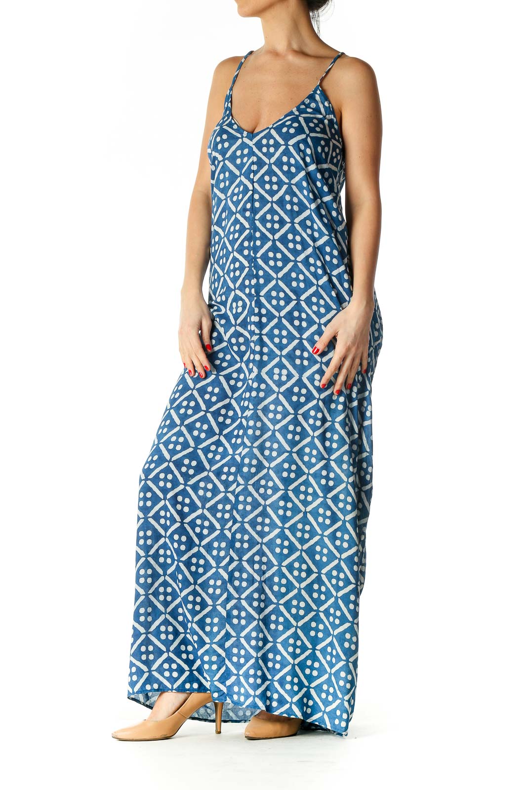 Blue Geometric Print Bohemian Column Dress