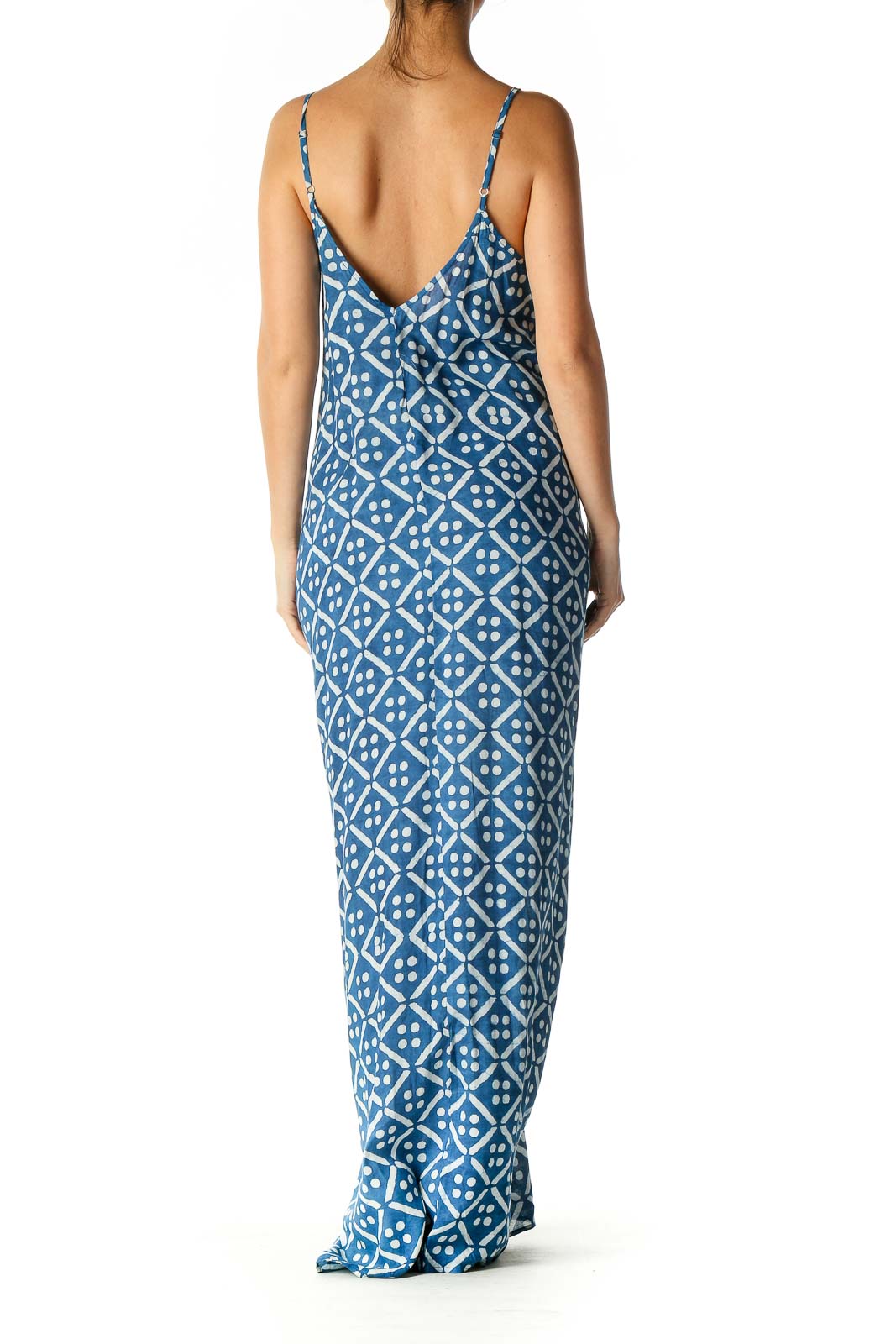 Blue Geometric Print Bohemian Column Dress