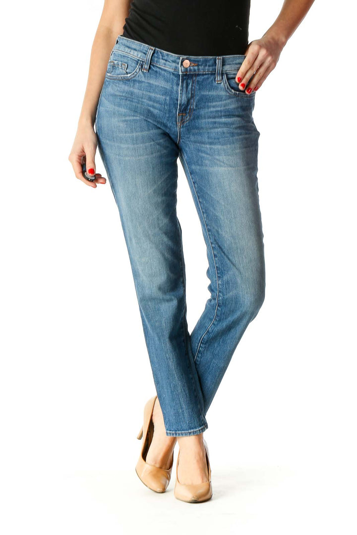 Blue Casual Straight Leg Jeans