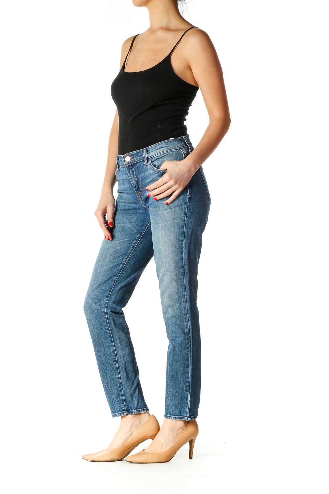 Blue Casual Straight Leg Jeans