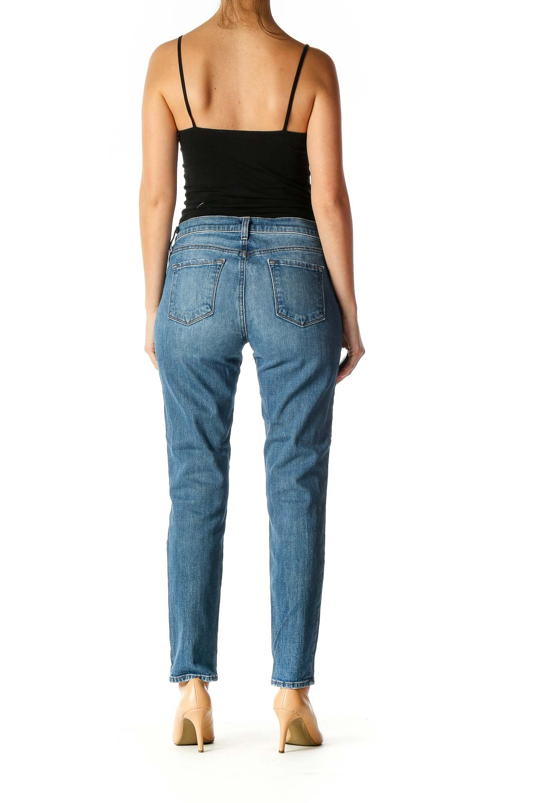 Blue Casual Straight Leg Jeans