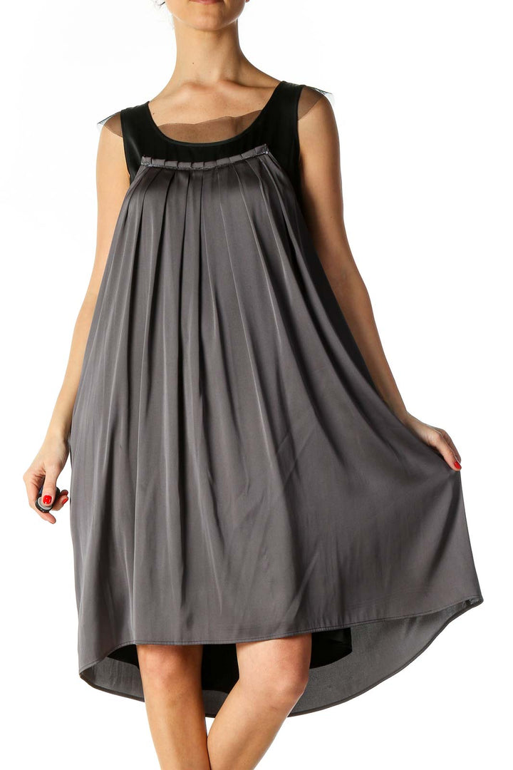 Gray Solid Retro Dress