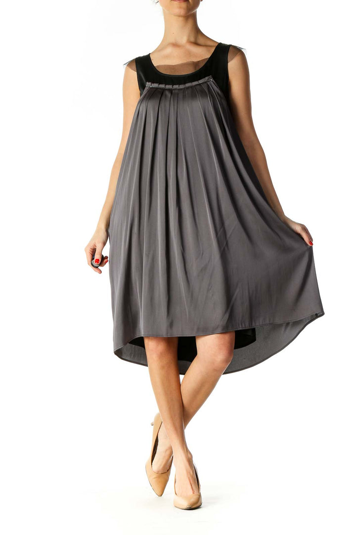 Gray Solid Retro Dress