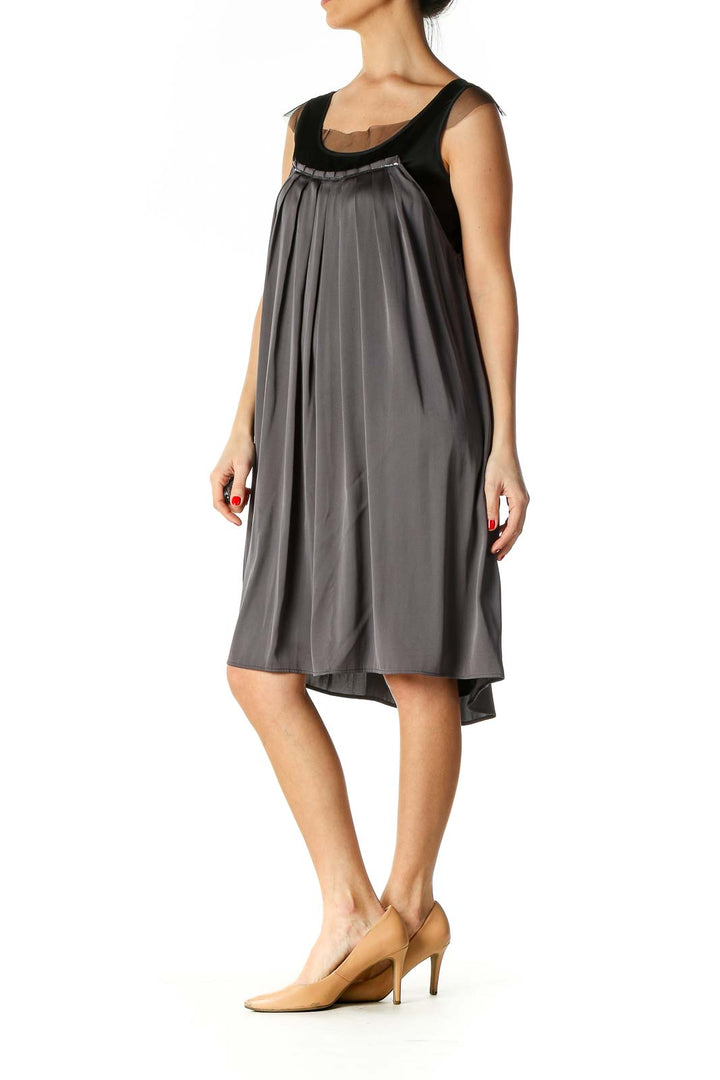 Gray Solid Retro Dress