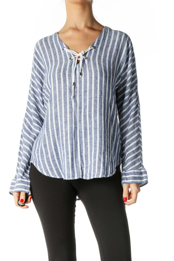 Gray Striped Casual Blouse