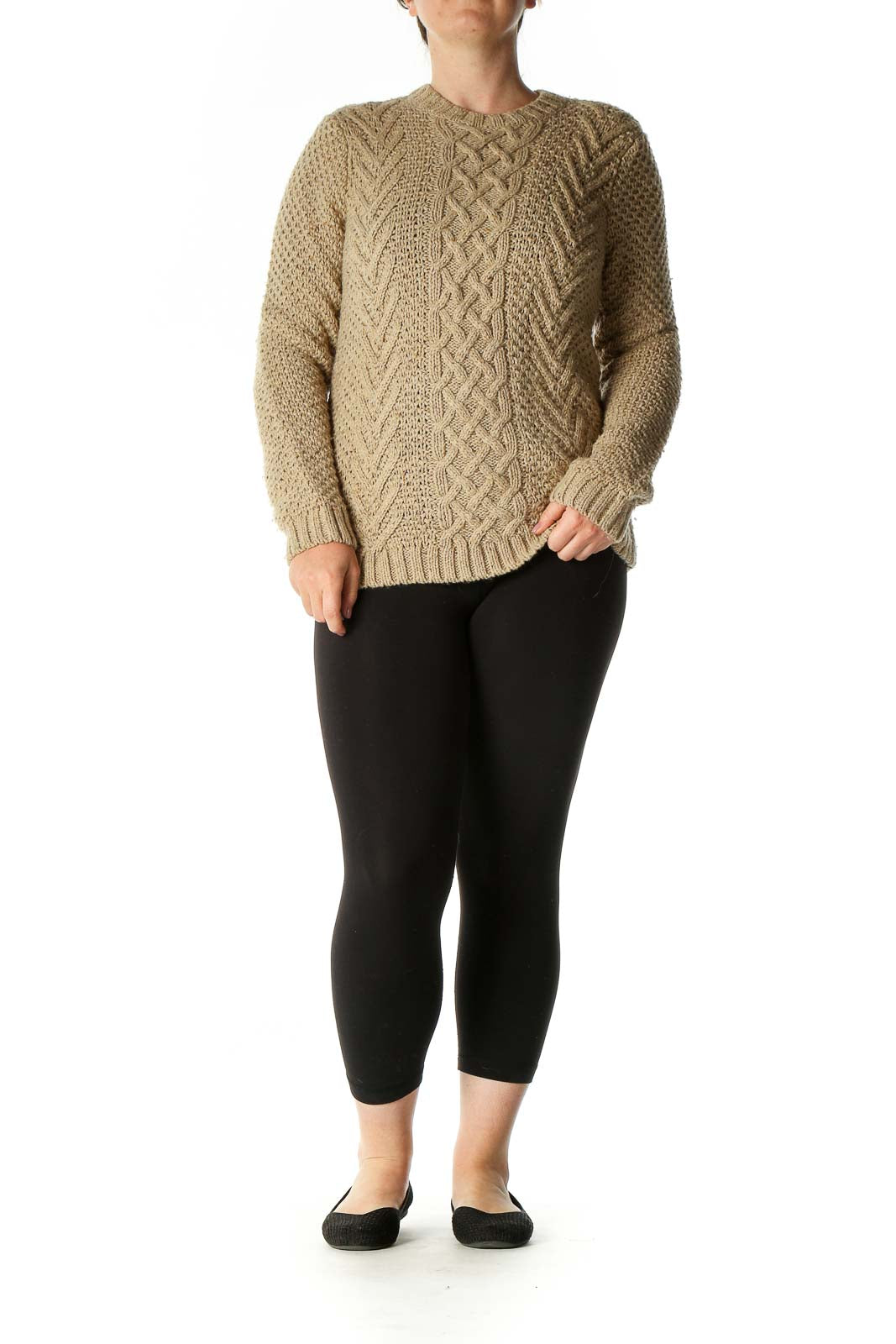 Brown Textured Casual Sweater