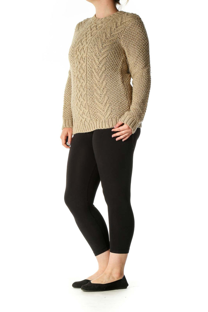 Brown Textured Casual Sweater