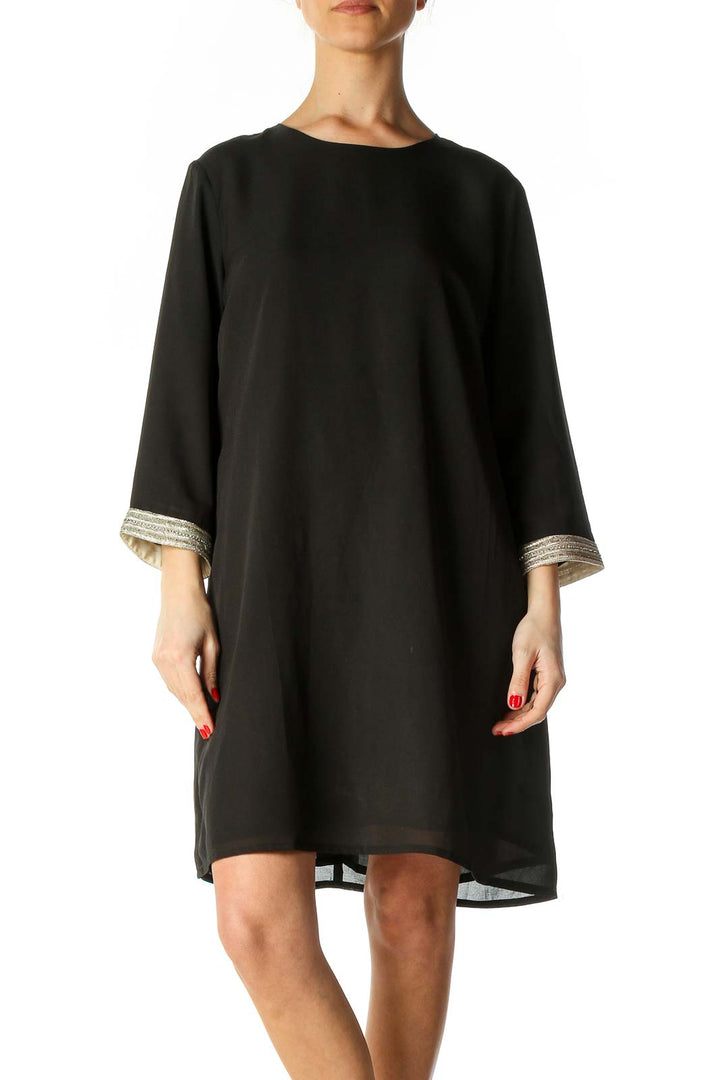 Black Solid Casual Shift Dress