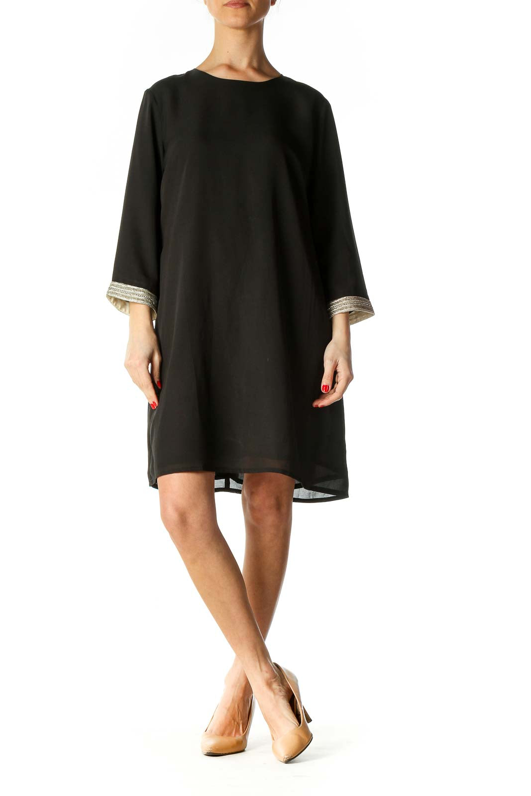 Black Solid Casual Shift Dress