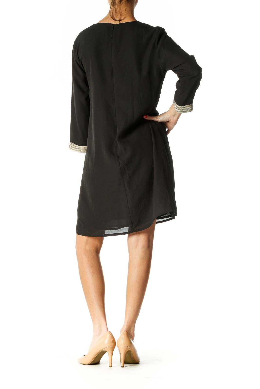 Black Solid Casual Shift Dress