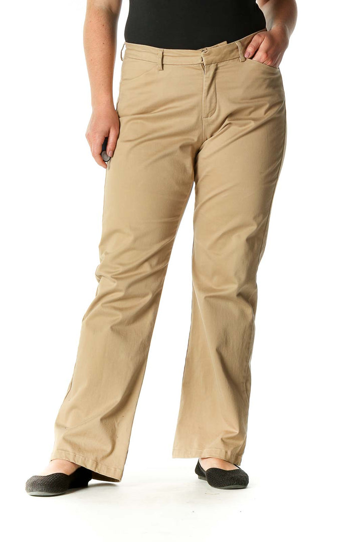 Beige Solid Trousers