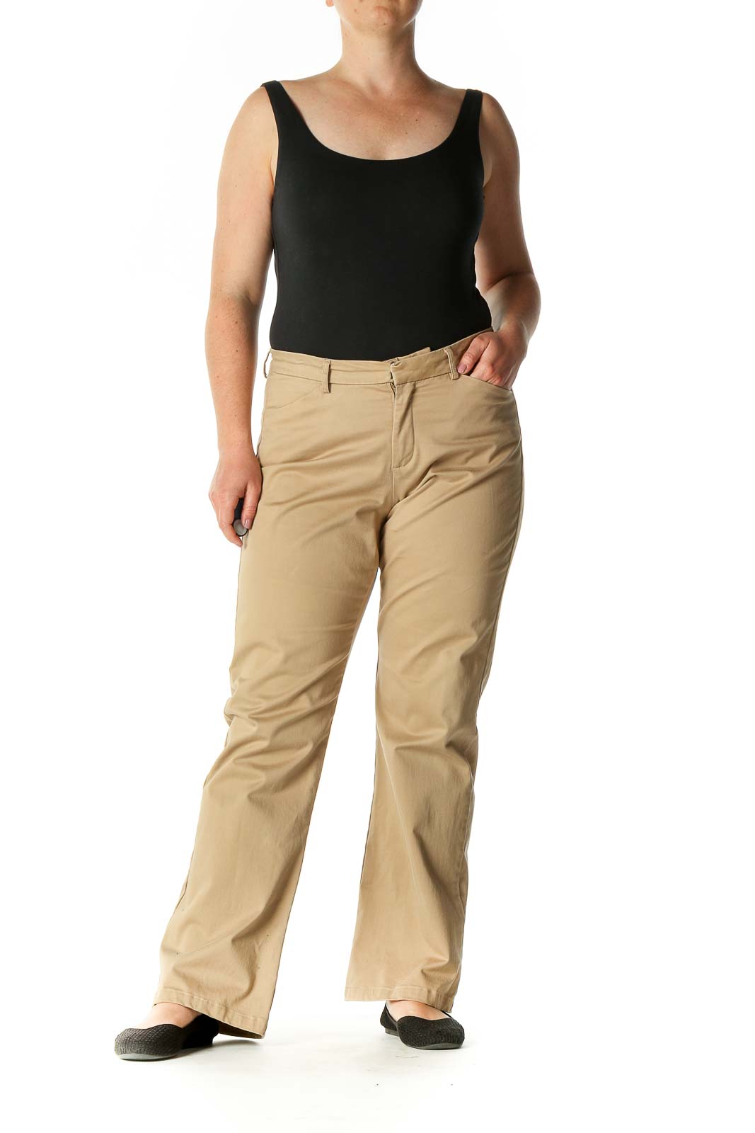 Beige Solid Trousers