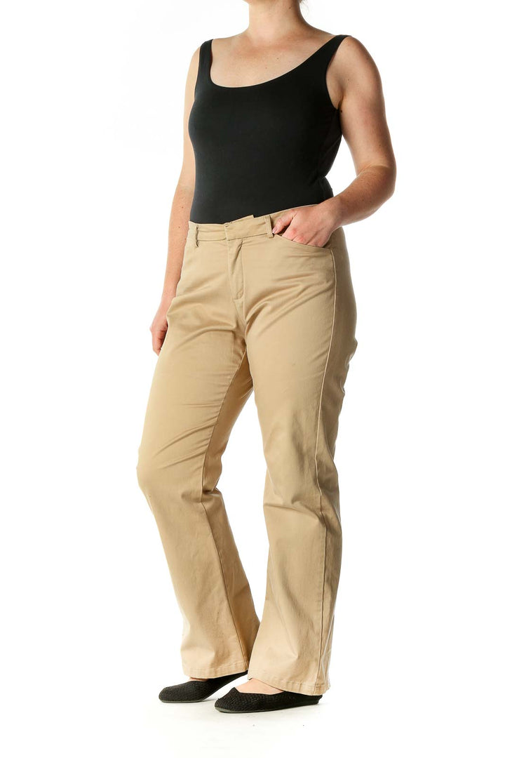 Beige Solid Trousers