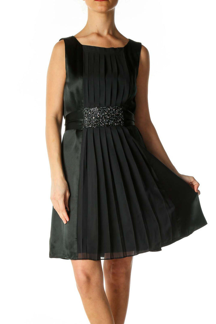 Black Solid Cocktail Fit & Flare Dress