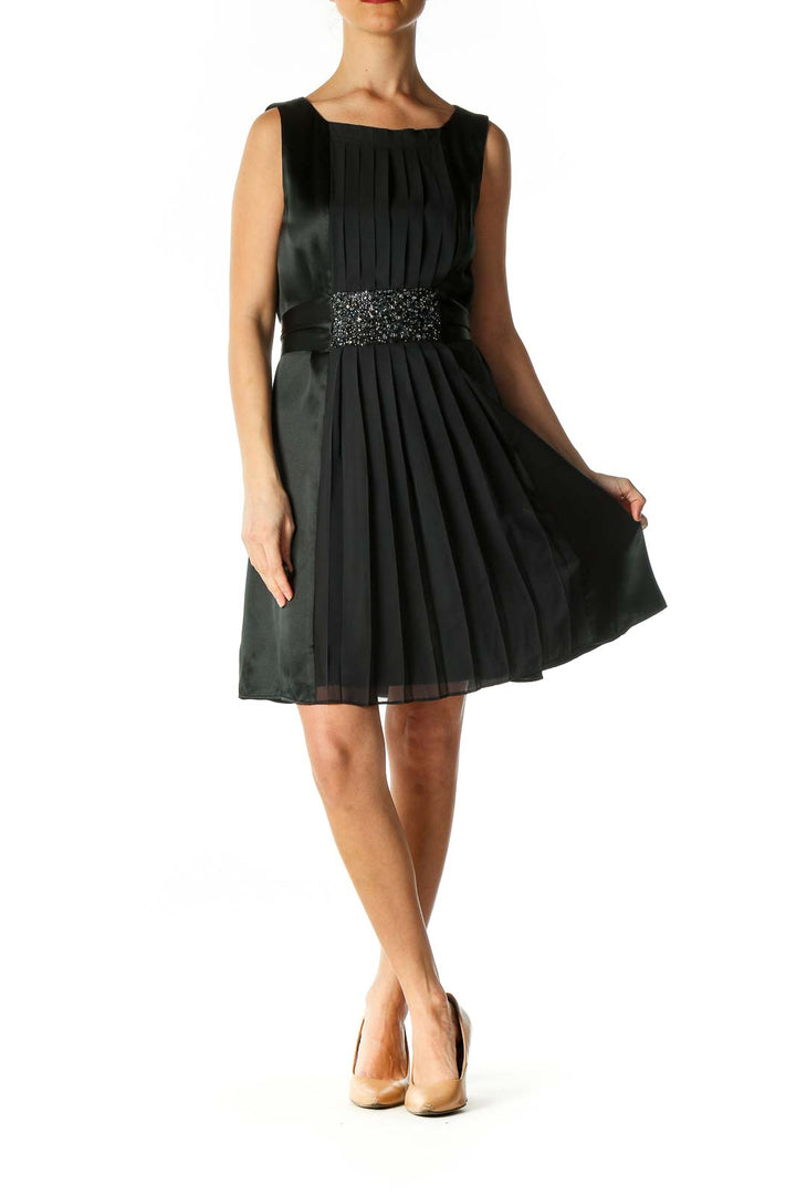 Black Solid Cocktail Fit & Flare Dress