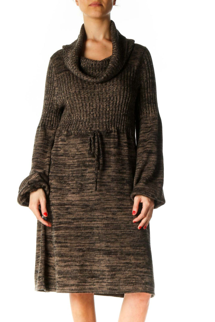 Brown Textured Casual A-Line Dress