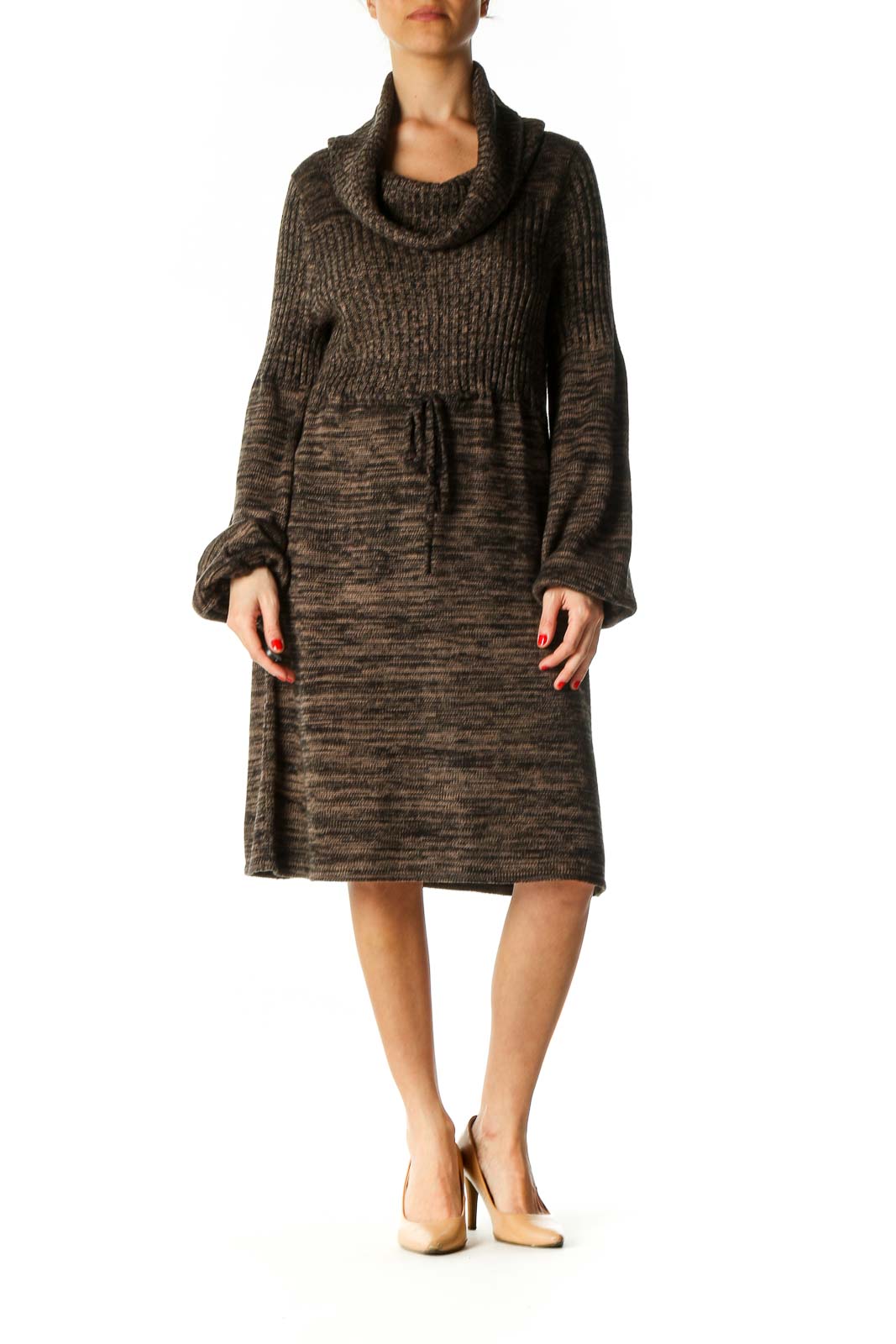 Brown Textured Casual A-Line Dress