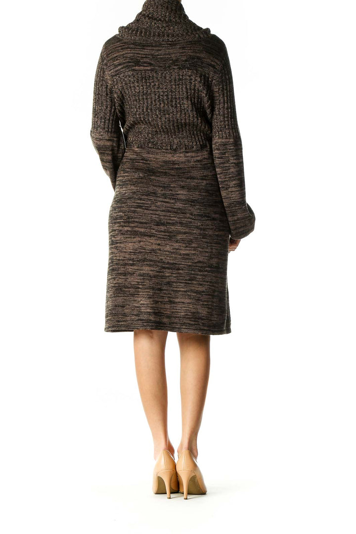 Brown Textured Casual A-Line Dress