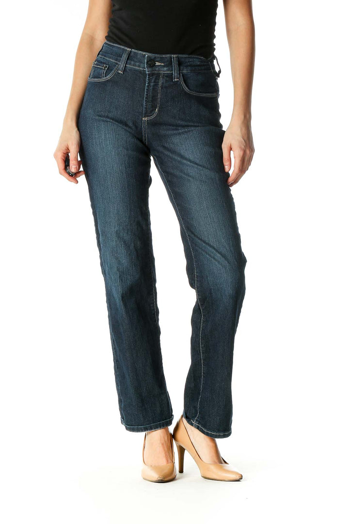 Blue Casual Straight Leg Jeans