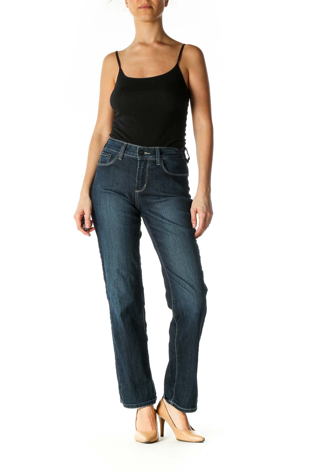 Blue Casual Straight Leg Jeans