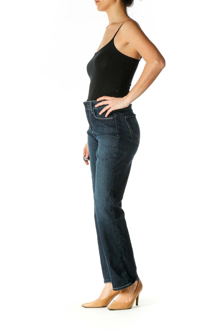 Blue Casual Straight Leg Jeans