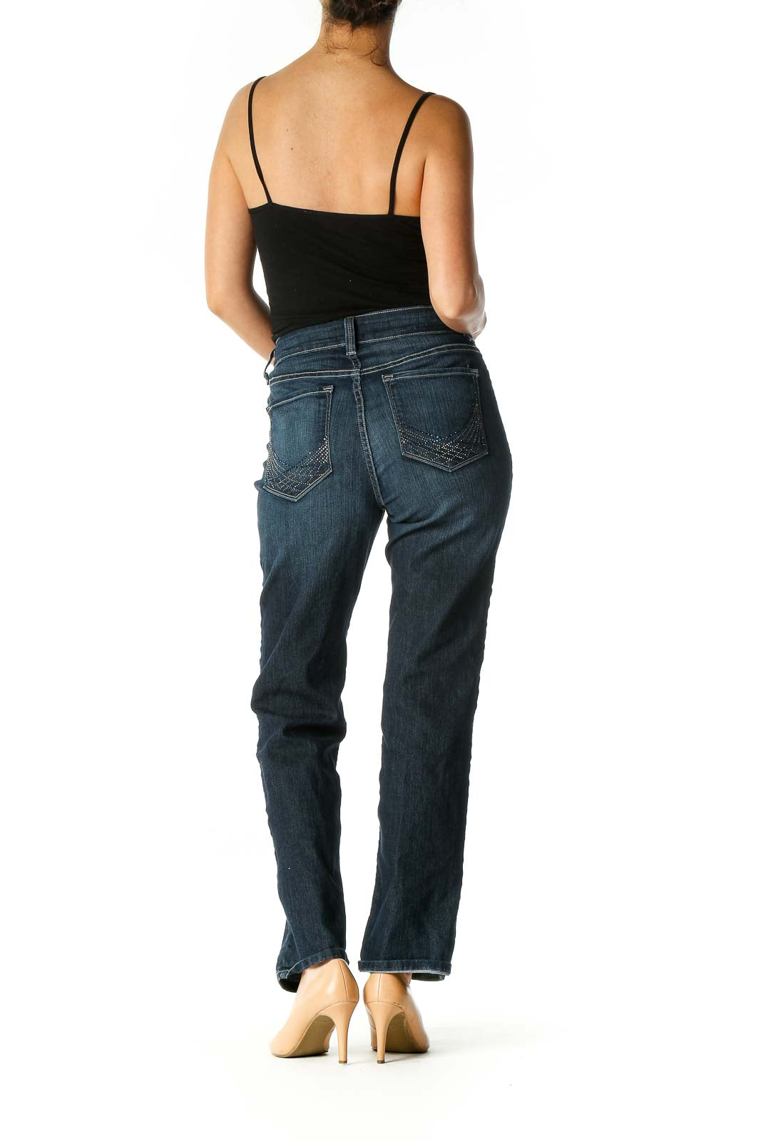 Blue Casual Straight Leg Jeans