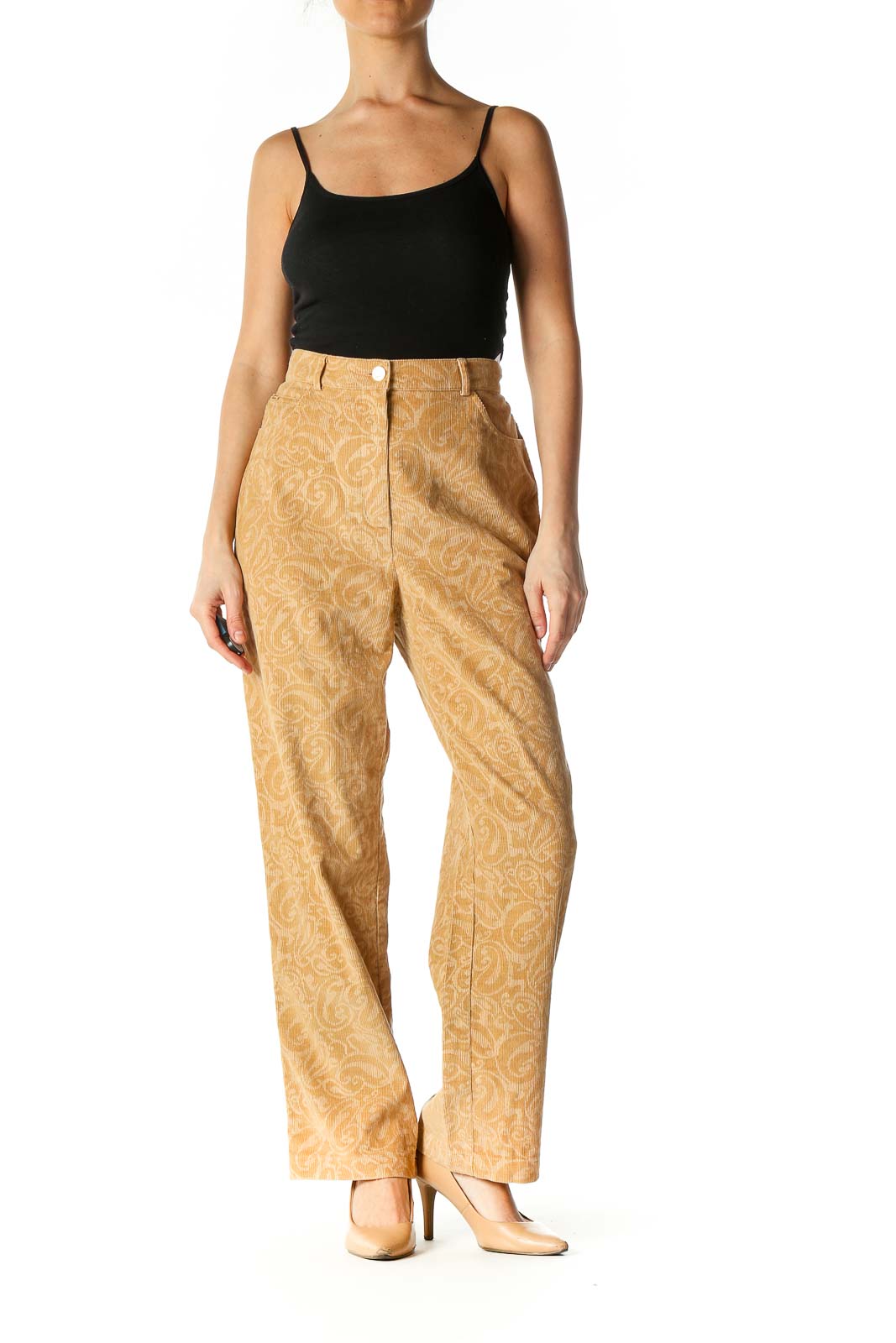 Beige Paisley Texture Casual Trousers