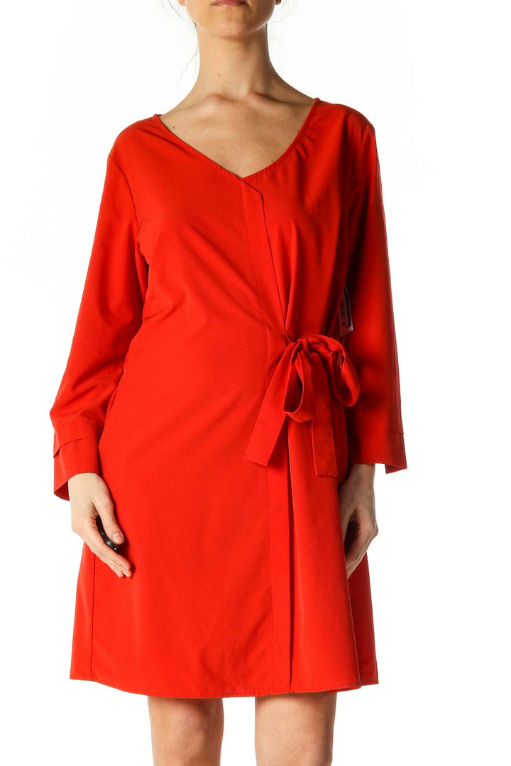 Red Solid Casual A-Line Dress