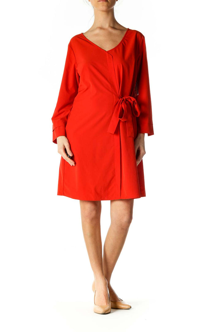 Red Solid Casual A-Line Dress