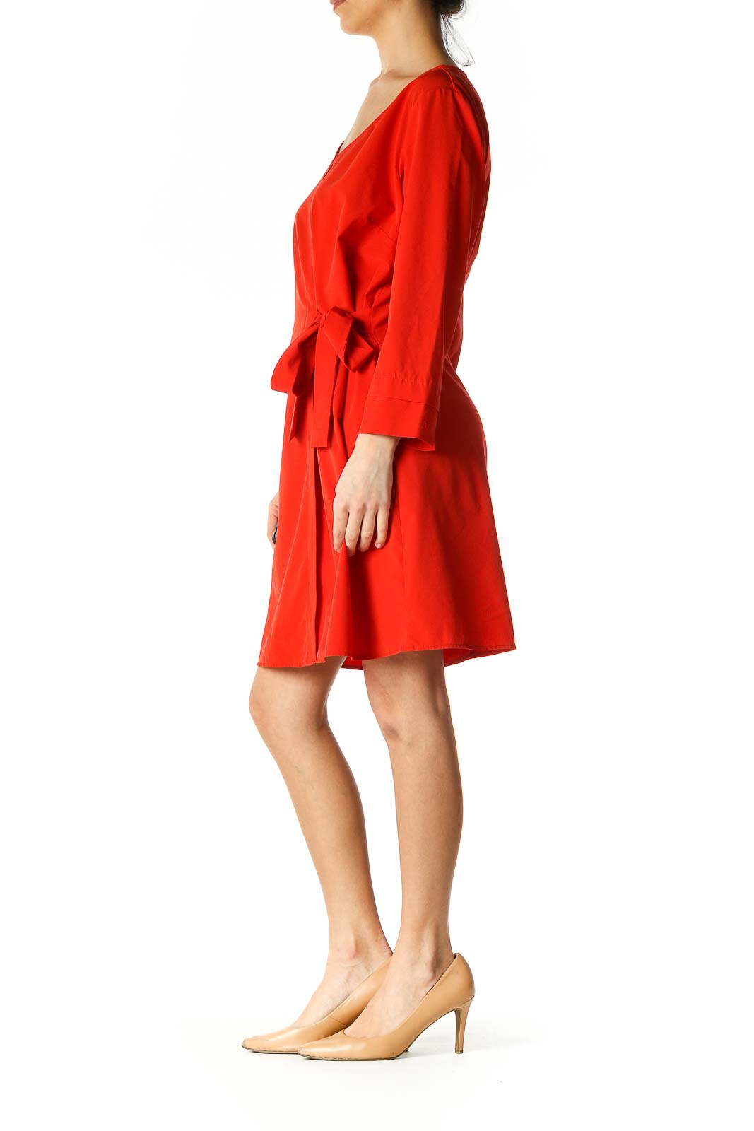 Red Solid Casual A-Line Dress