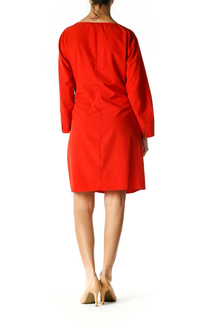 Red Solid Casual A-Line Dress