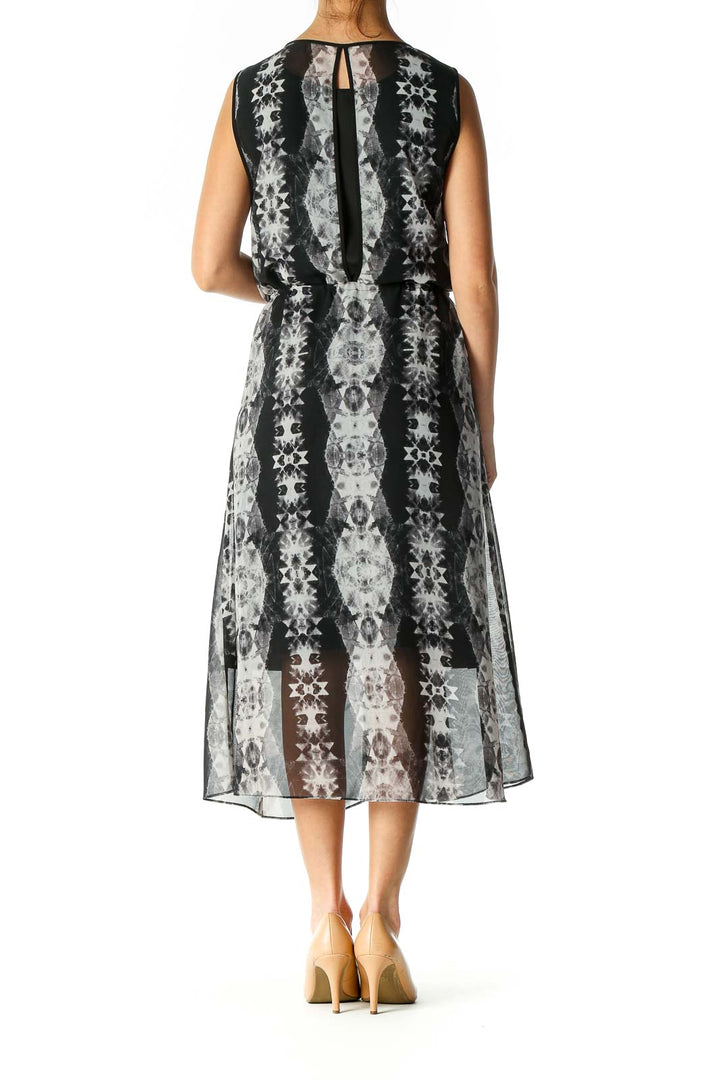 Black Geometric Print A-Line Dress