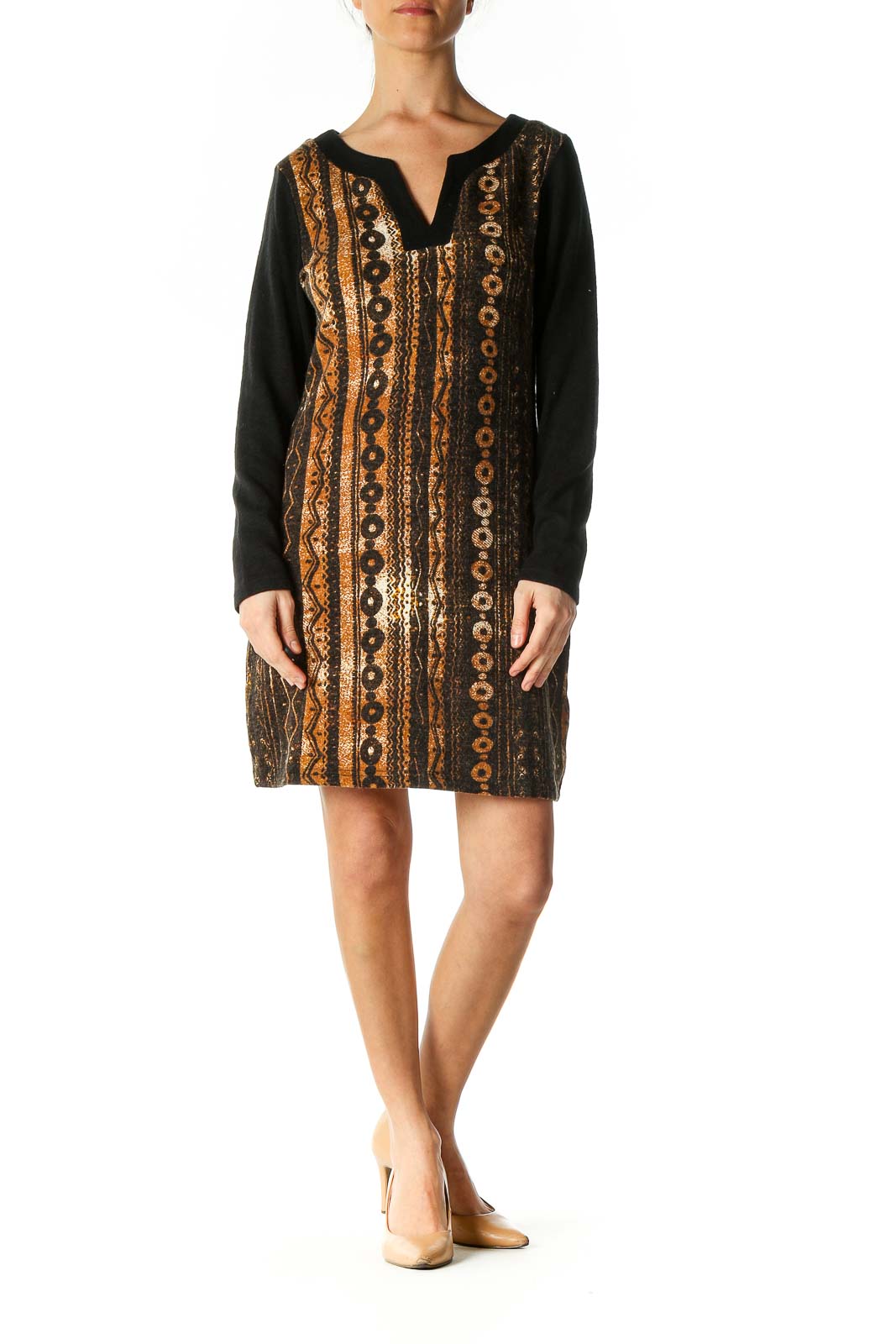 Brown Texture Sheath Dress