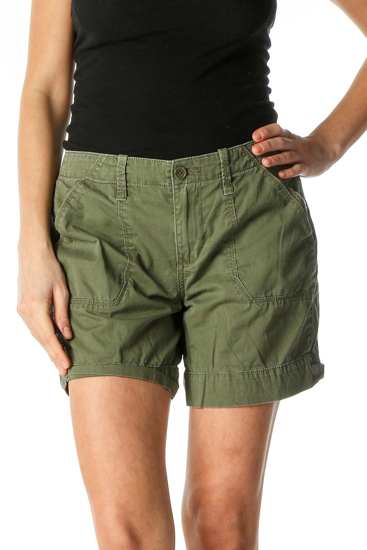 Green Solid Casual Shorts