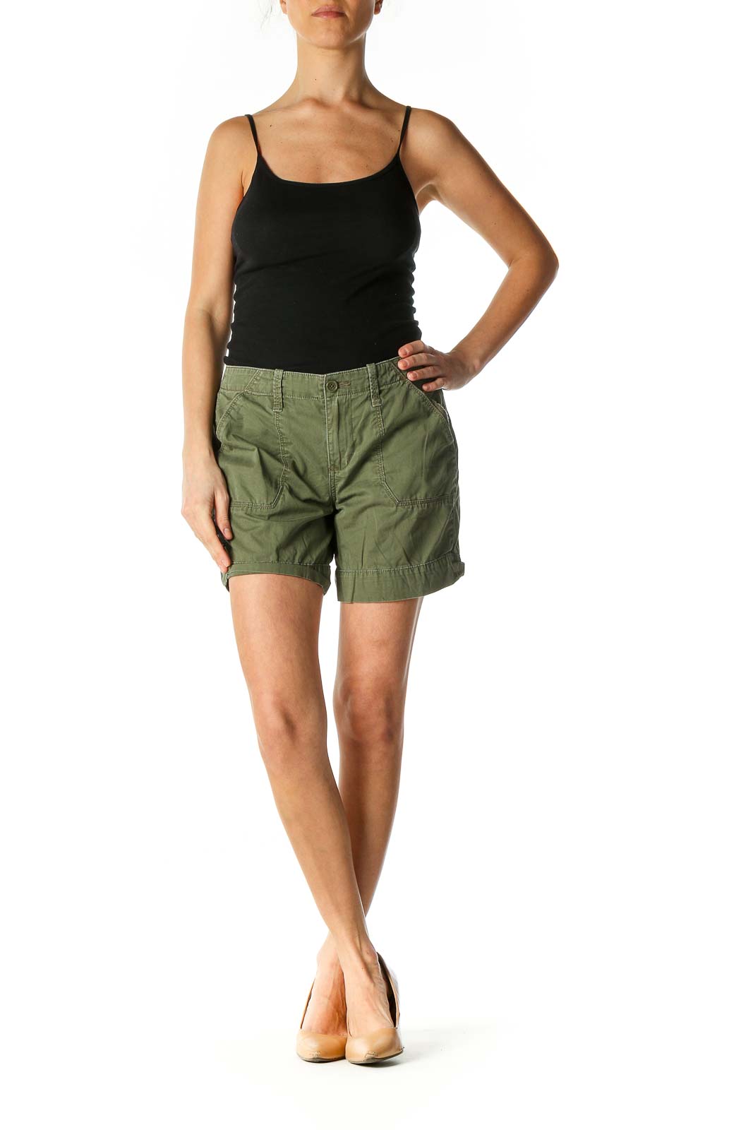 Green Solid Casual Shorts