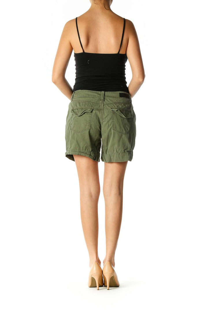 Green Solid Casual Shorts