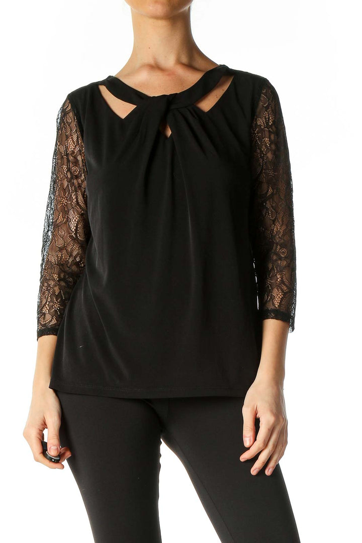 Black Solid Retro Blouse