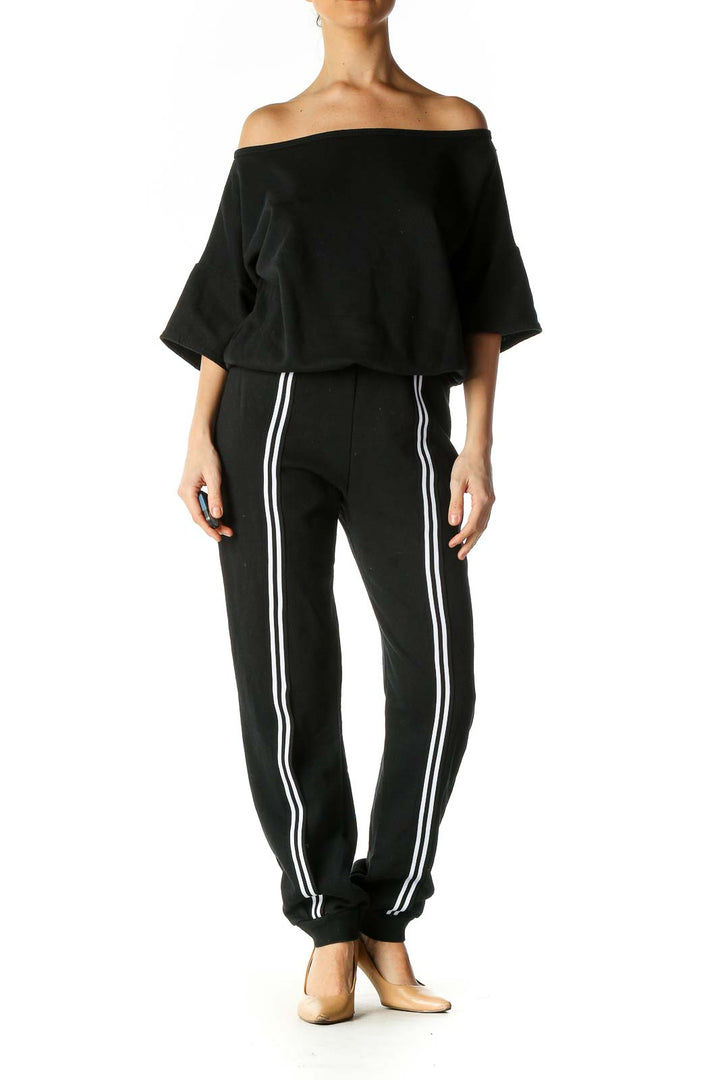 Black Solid Casual Jumpsuit