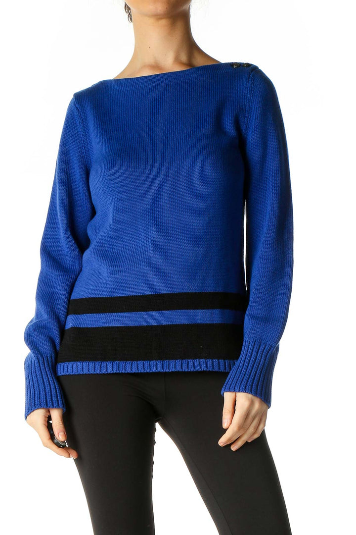 Blue Textured Casual Sweater