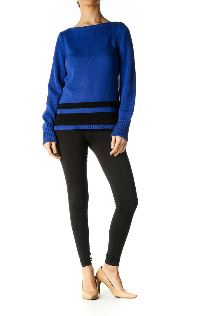 Blue Textured Casual Sweater