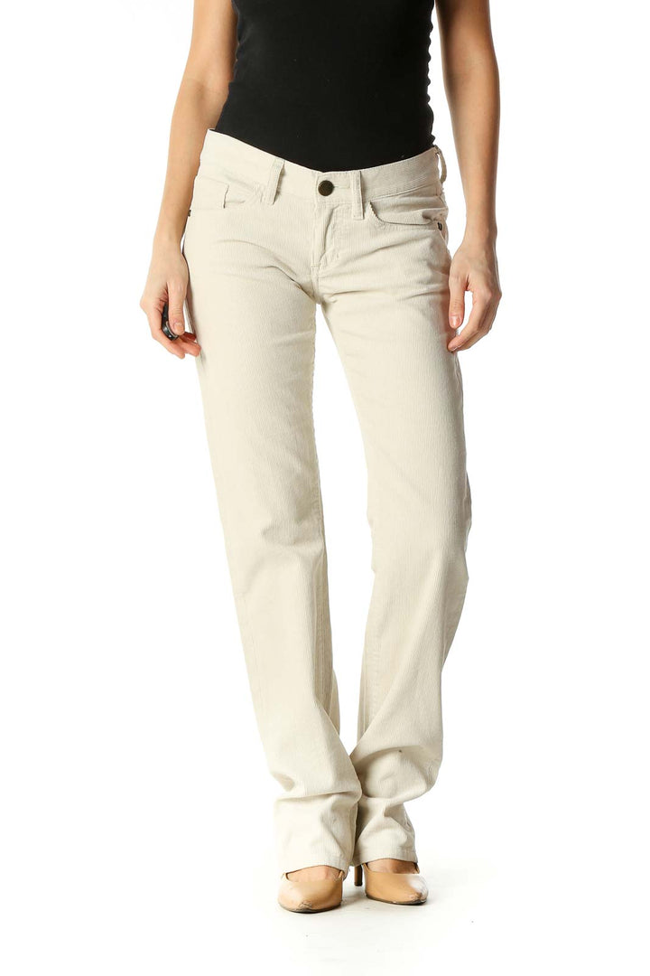 Beige Casual Straight Leg Jeans